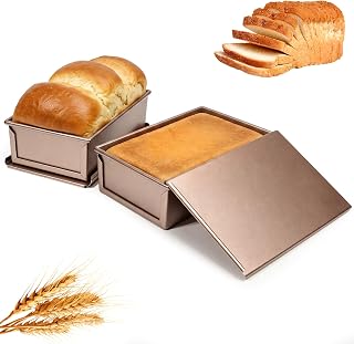 Cozary 2 Stück Brotbackform mit Deckel, Antihaft Toastbrot Backform mit Deckel, Carbonstahl, Hitzebeständig bis 220°C, Brot Toastform für Brot, Kuchen & Gebäck, Gold
