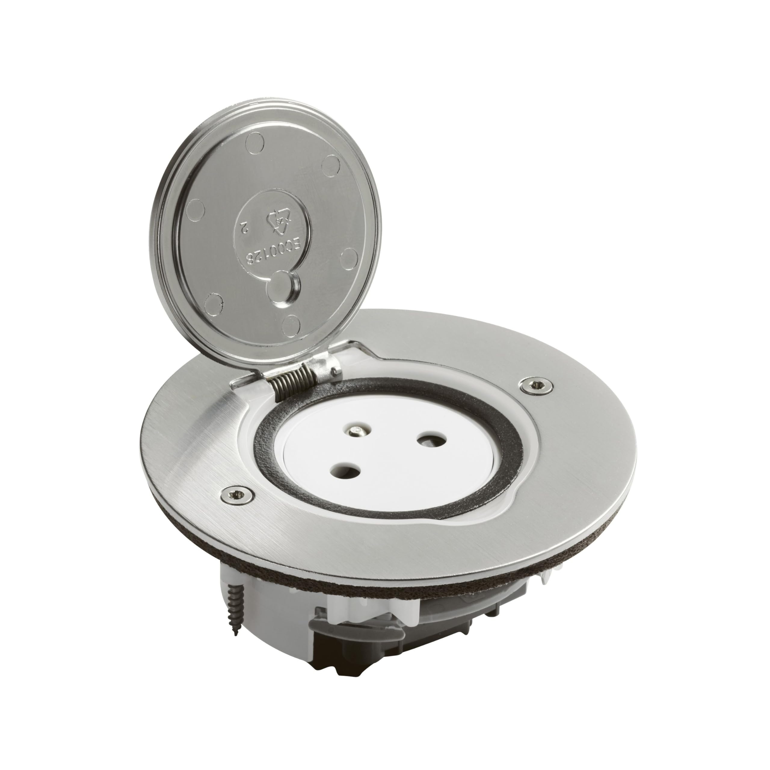 Legrand 089770 - Toma de suelo de superficie simple con platino redondo, 2P+T, 16A, 250 V, acero inoxidable