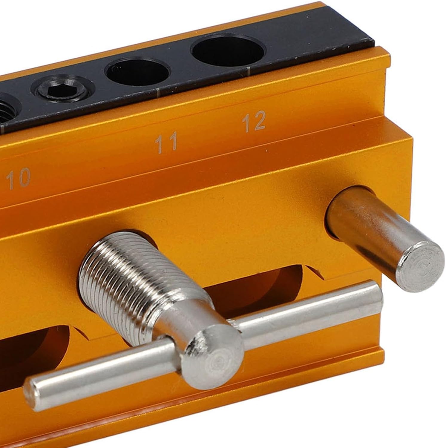 Self Centering Doweling Jig KitAdjustable Drill Guide for Woodworking, Biscuit Joiner Straight Hole Drilling with 6 Precision Bushings