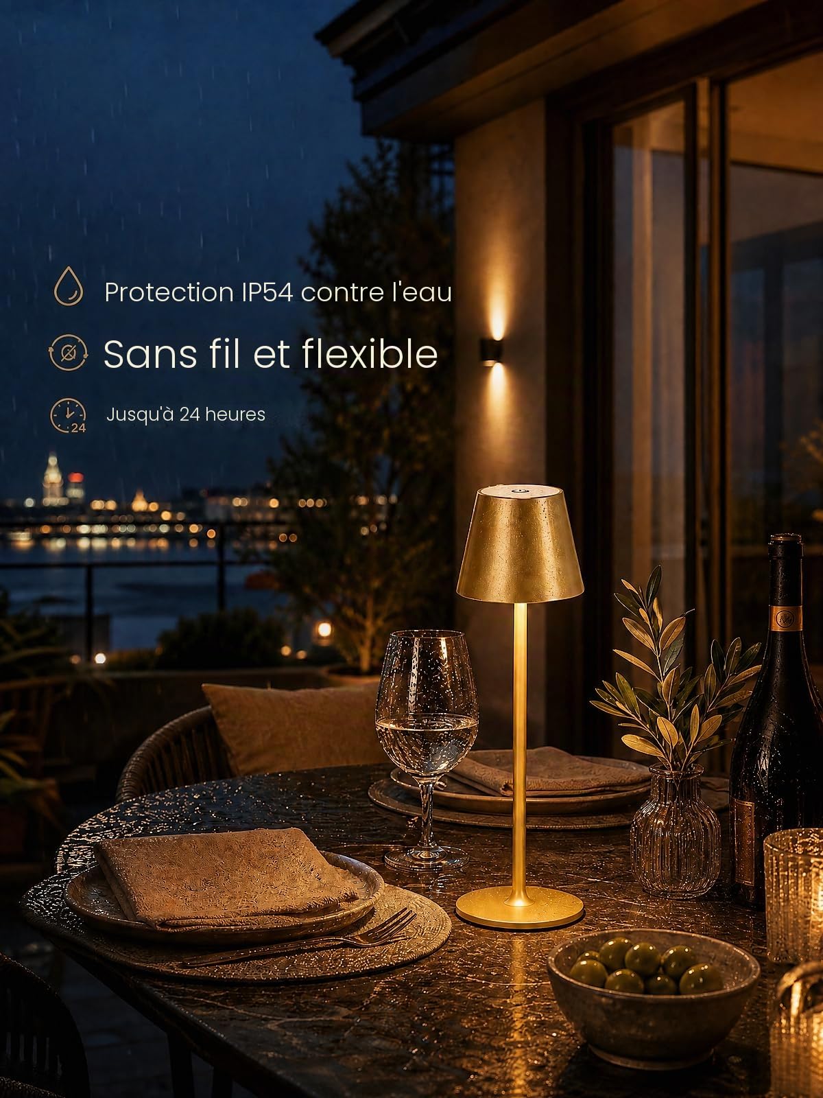Lampes de table LED sans fil rechargeables 3000 K IP54 Aluminium USB-C Lot de 2 Or