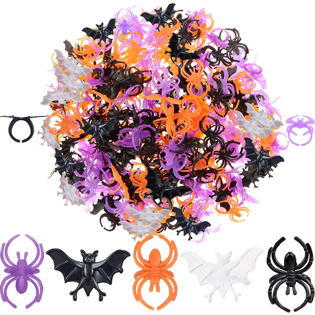 Halloween Spider Rings Bat Ring 150 Pcs, Fake Plastic Glow-in-The-Dark Women Finger Bat R…