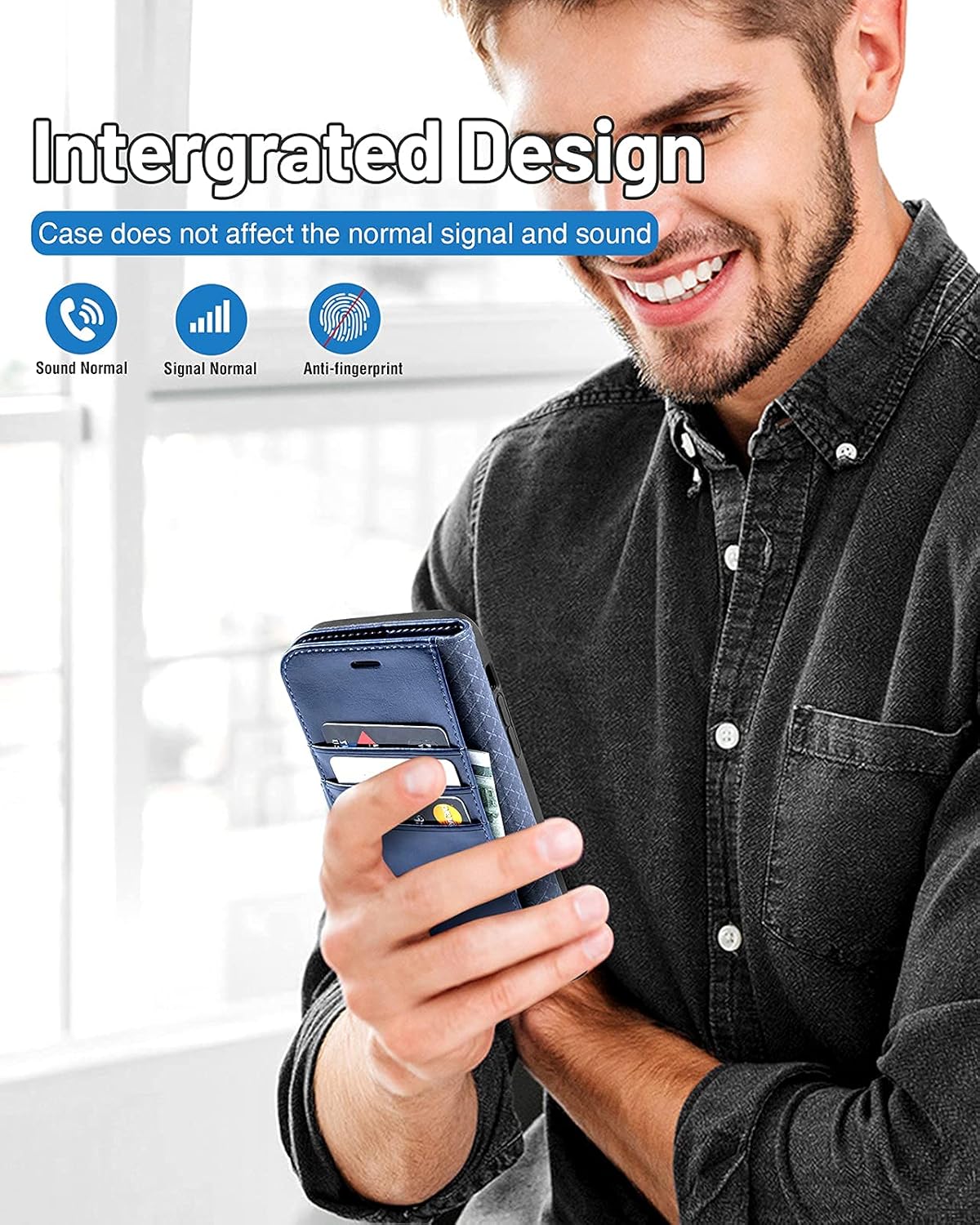 OCASE Compatible with iPhone 13 Wallet Case, PU Leather Flip Folio Case with Card Holders RFID Blocking Kickstand [Shockproof TPU Inner Shell] Phone Cover 6.1 Inch 2021 (Blue)