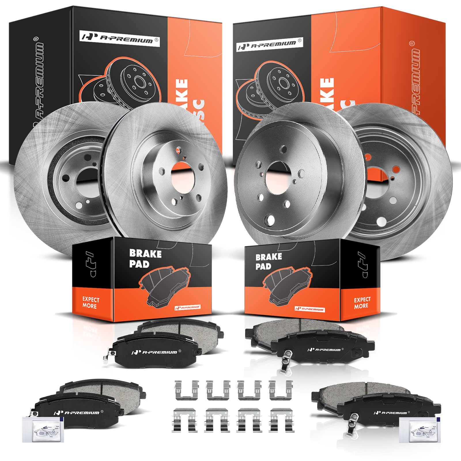 A-Premium Front Vented & Rear Solid Disc Brake Rotors + Ceramic Pads Kit Compatible with Select Subaru Models - Forester/Impreza 2009-2013, Legacy/Outback 2010-2013, 2.5L, 12-PC Set