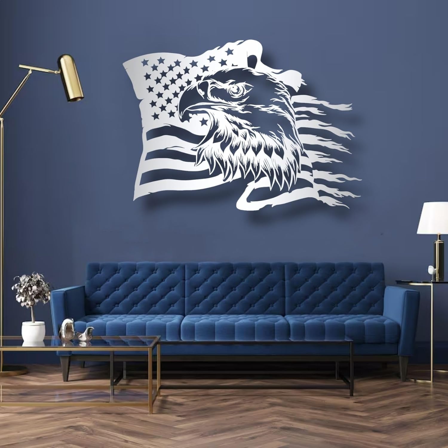 American Eagle Metal Wall Art, Independence Day Flag Wall Decor for Living Room,Office,Patriotic Gift(19"W x 13"H/47 x 34cm, Black)