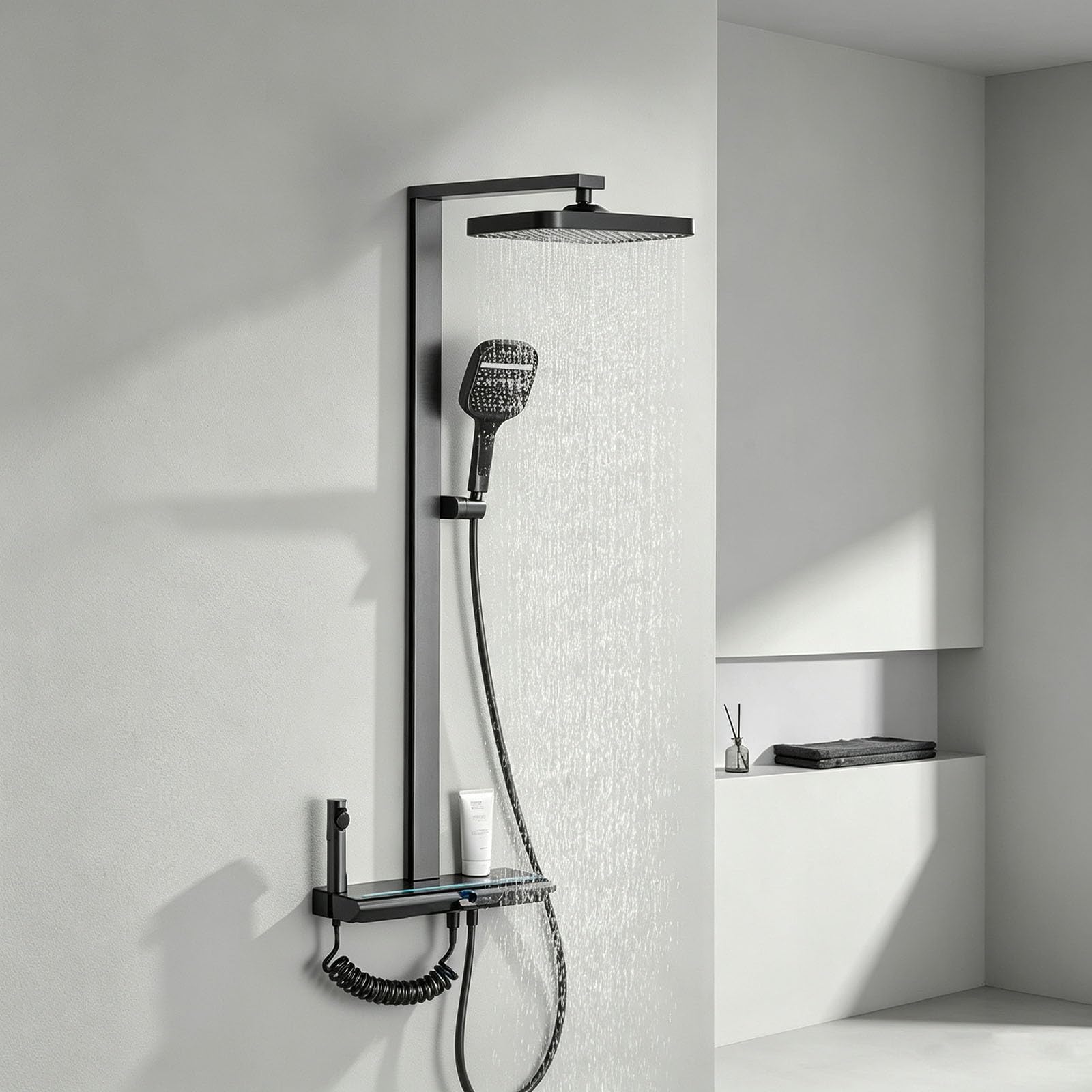 Columna de Ducha Termostática Exterior de Pared 4 en 1 Gris Pistola
