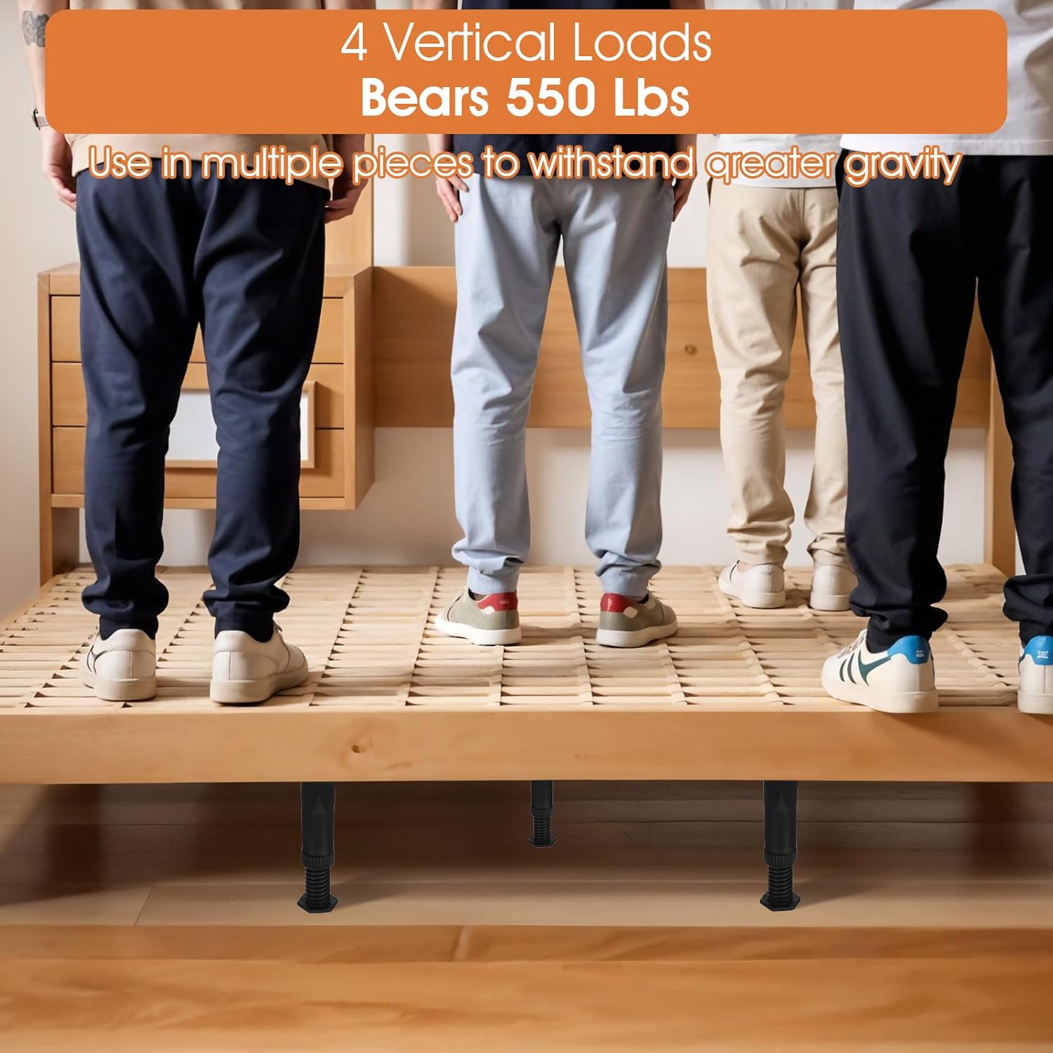 6Pcs Adjustable Height Bed Support Legs 5.1-8.7 Inch Bed Frame Center Bed Slat Support for King Queen Bed Slats Furniture Legs Replacement Kit with Screws