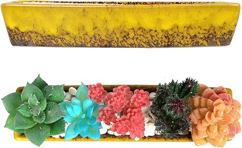 Miniatura 6 de Giftprod Cajas para ventana de plantas de 10 pulgadas de largo, rectangulares, de cerámica, color amarillo, macetas para suculentasmini contenedores