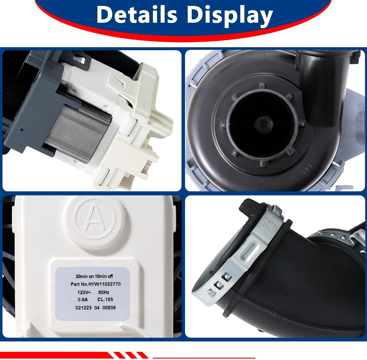 W11032770 Dishwasher Circulation Pump,Compatible with Ken-more, Whirl-pool,Jenn-Air,I-kea,Kitchen-Aid Dishwashers,Pump Motor Replaces AP6039091,WPW10529163 W10529163 W10885542 W10864037 W10816492