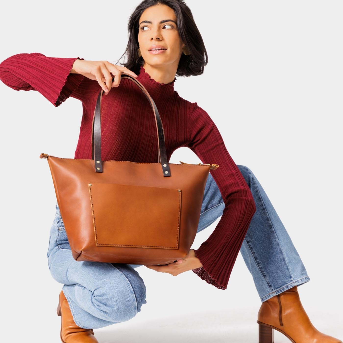 Portland Leather Goods Zipper Tote Bag – Handmade, Durable & Unlined – Interior & Exterior Pockets