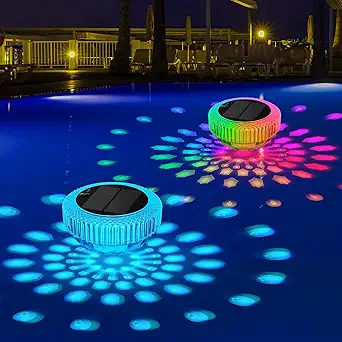 VICHTOP Solar Floating Pool Lights - 2 Pack, RGB Color with IP68 Waterproof