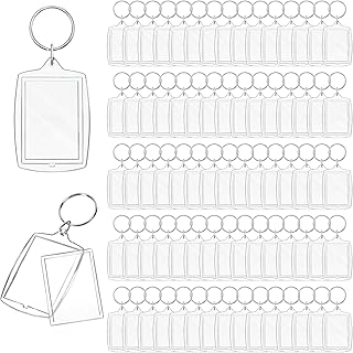 MTLEE 100 Pieces Clear Acrylic Photo Frame Keychain Photo Insert Keyrings Blank Rectangle DIY Keychain Picture Frame Keyring with Split Ring Suit for 1.3 x 1.8 Inches Photos