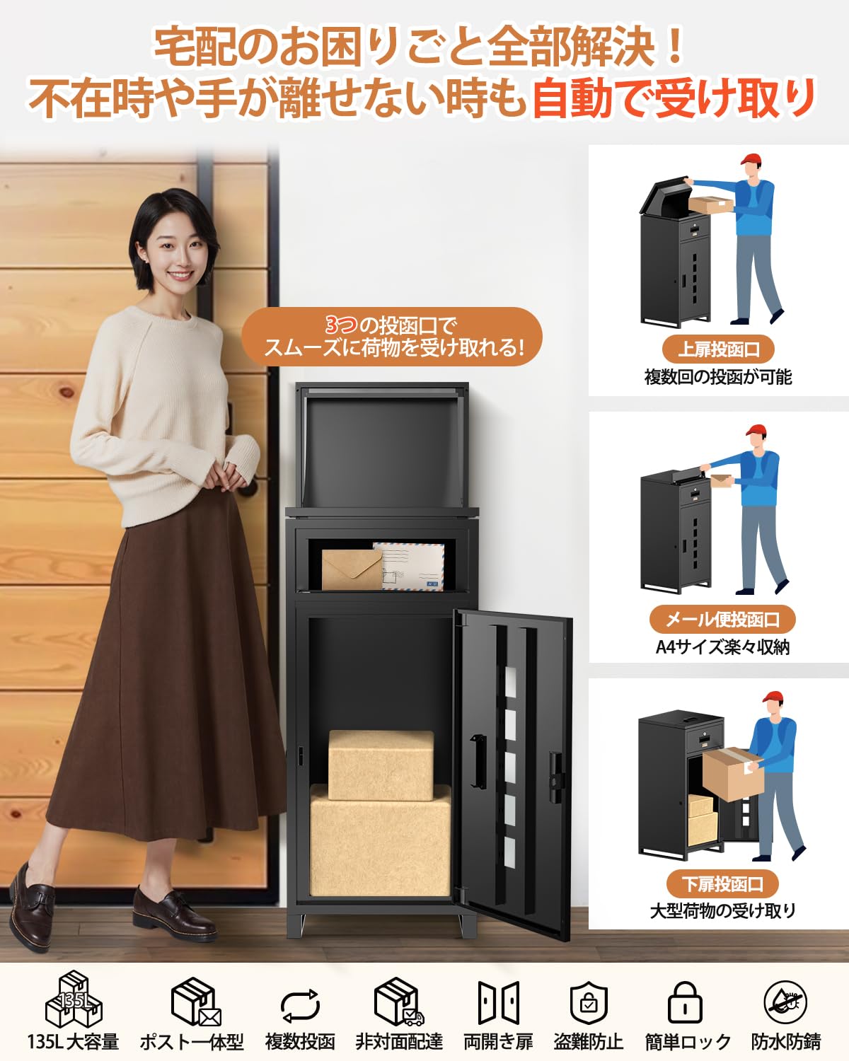 Amazon.co.jp: 【140L大容量ポスト一体型・複数投函】宅配ボックス 