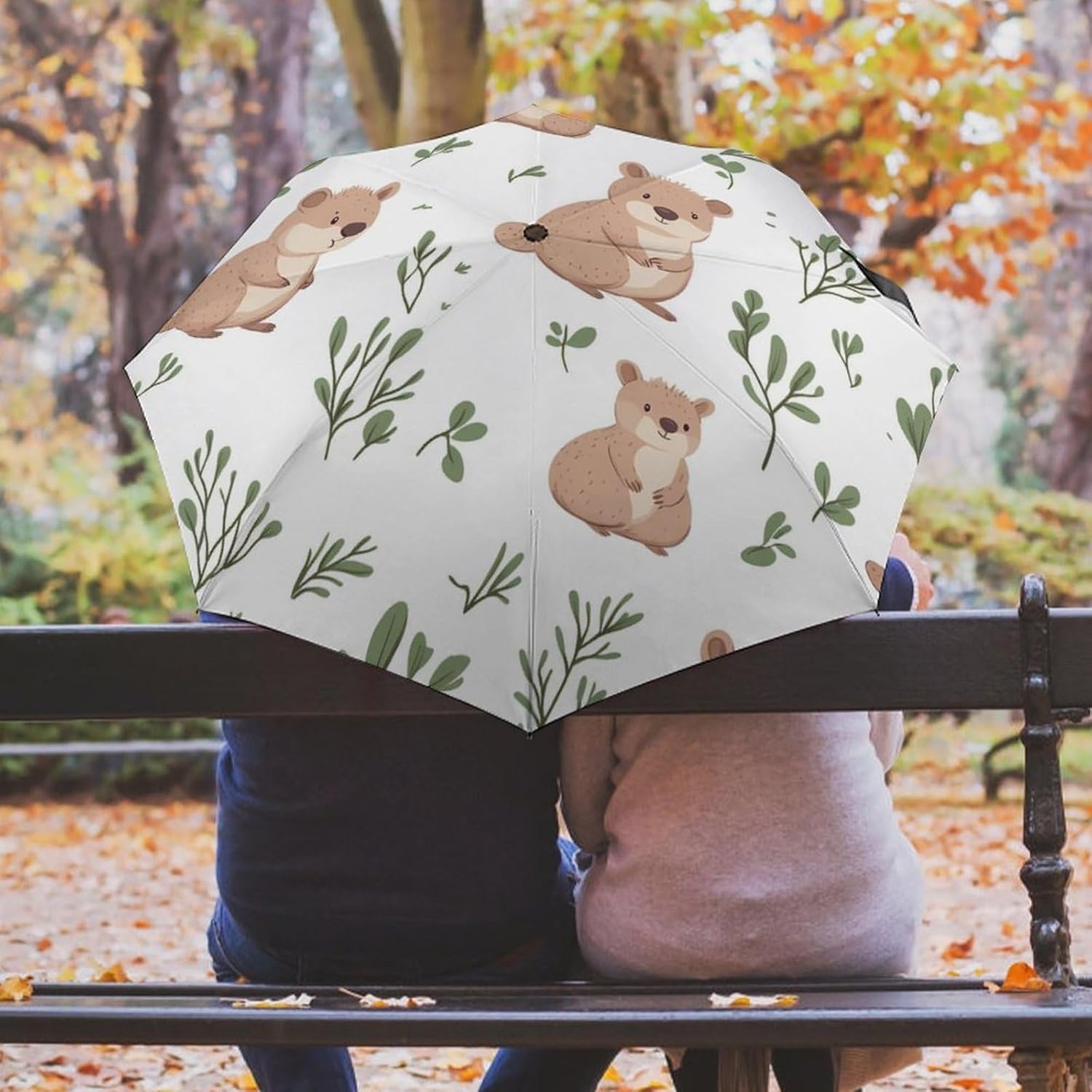 Cute Wombat Green Bush Travel Compact Umbrella Portable Tri-fold Folding for Rain Sun Protection