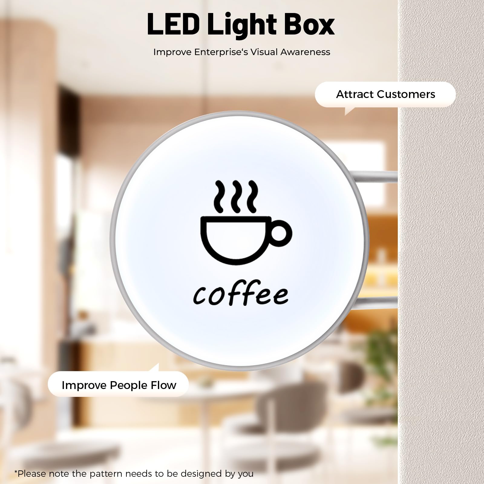 Boîte lumineuse à LED Double Face Ronde Panneaux Lumineux Enseigne lumineuse 50 cm Signe d'éclairage Extérieur,Convient pour Cafés, Bars, Salons de Beauté, Restaurants