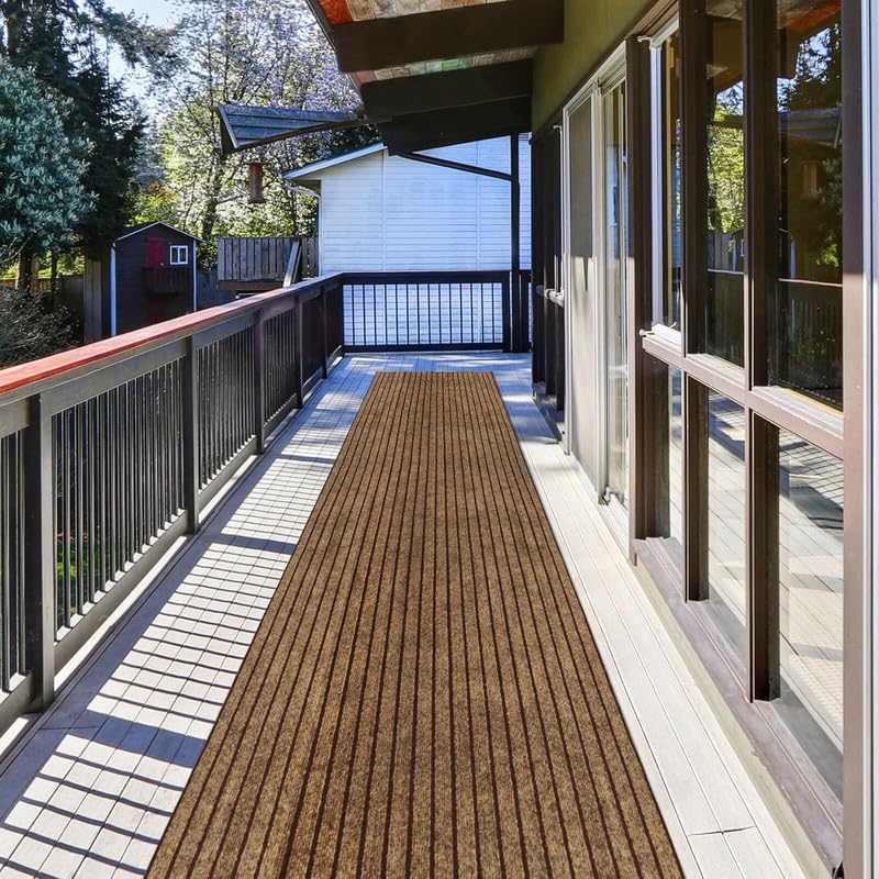 Image of TIB Anti-Slip Door Mat with PVC Rubber Backing, Water & Stain Resistant Striped Floor Mat for Home Entrance, Bathroom & Kitchen, Durable Non-Woven Surface,Easy Clean Doormat,4x6ft,Brown