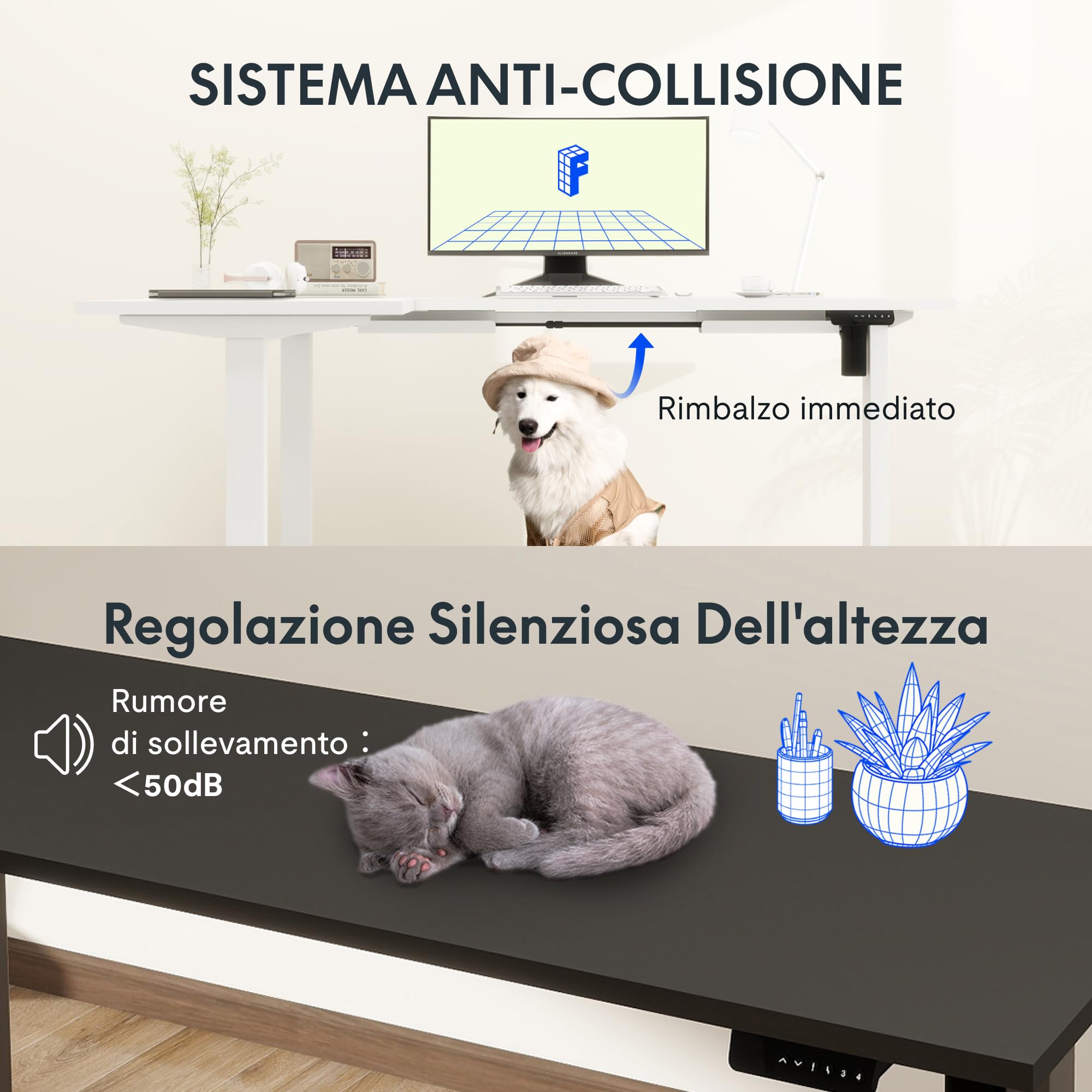 FLEXISPOT - Scrivania da ufficio angolare 180x120cm, tavolo a L con 3 piedi, scrivania elettrica regolabile in altezza con 4 pulsanti di memoria e sistema di sicurezza anti-collisione (Bianco)