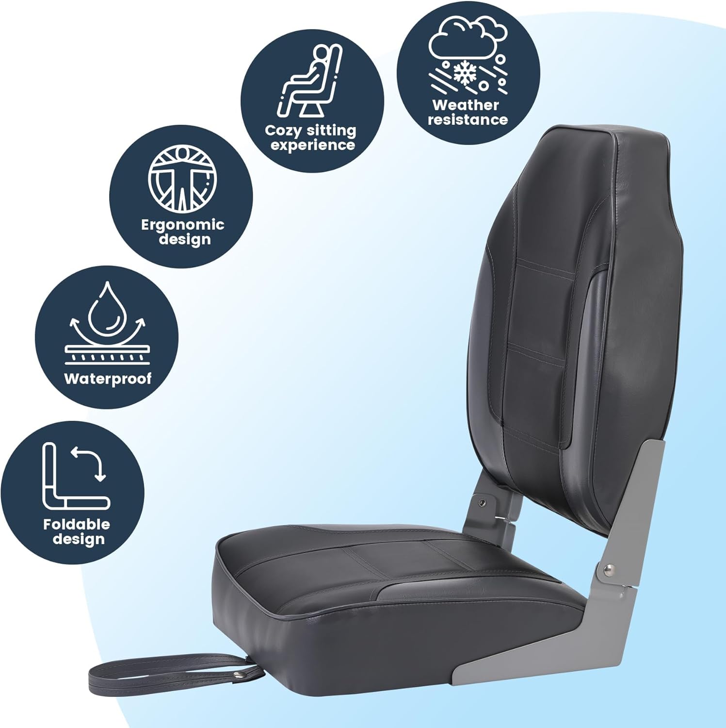 High Back Boat Seats, 2-Pack Folding Boat Seats, Fishing Boat Chairs with Thickened Sponge Padding, Hinge & Fold-Down Design for Sightseeing Boats, Speedboat, Canoe - Dark Gray