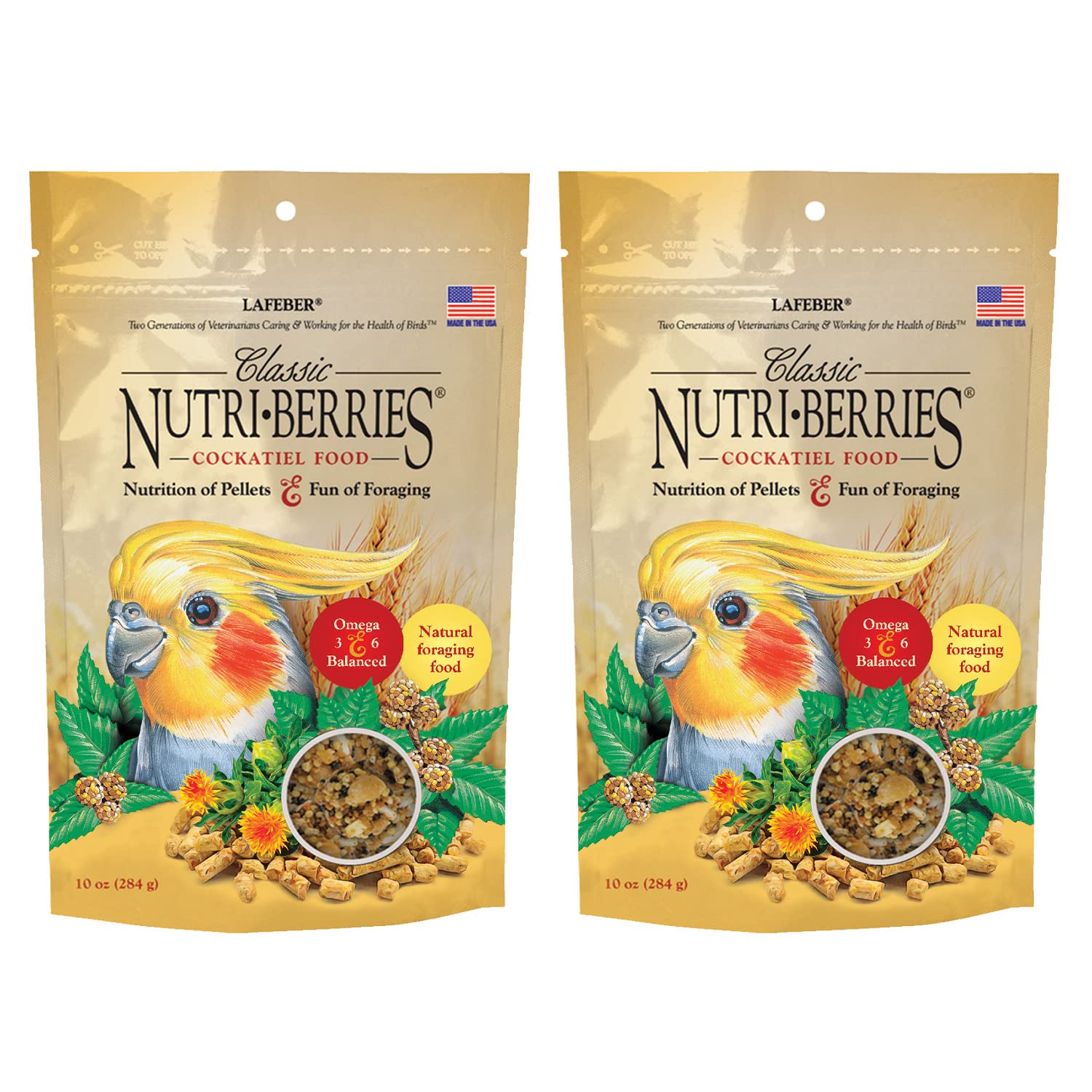 LAFEBER'SClassic Nutri-Berries Pet Bird Food, Made with Non-GMO and Human-Grade Ingredients, for Cockatiels (10 oz Pack of 2)