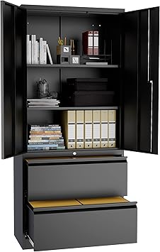 Metal Cabinets with Lockable Drawers and Doors Lateral File Cabinets Steel Filing Lockers Book Case for Home Office Hanging Files Letter/Legal/F4/A4 Size
