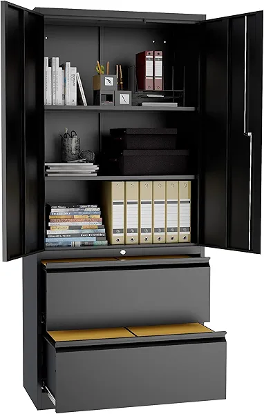 Fesbos Metal Cabinets with Lockable Drawers and Doors Lateral File Cabinets Steel Filing Lockers Book Case for Home Office Hanging Files Letter/Legal/F4/A4 Size