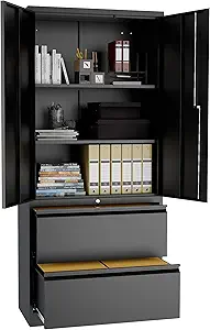 Metal Cabinets with Lockable Drawers and Doors Lateral File Cabinets Steel Filing Lockers Book Case for Home Office Hanging Files Letter/Legal/F4/A4 Size