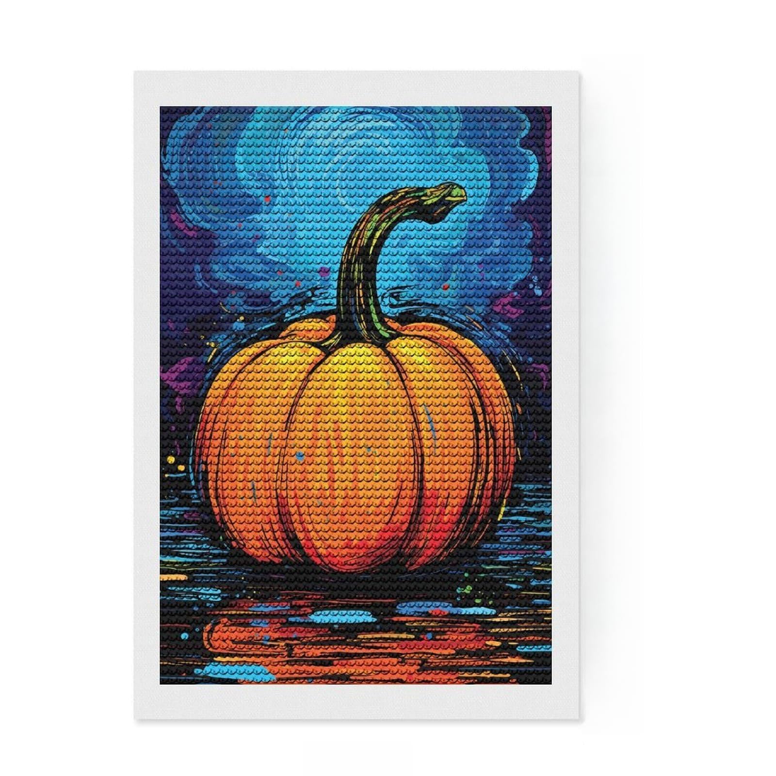 Junmoney Pumpkin Art Halloween Diamond Painting Set 8"x12", for Adults, Home Wall Decor, Easy to Enjoy, Christmas Gift, Nice Detail and Sparkle