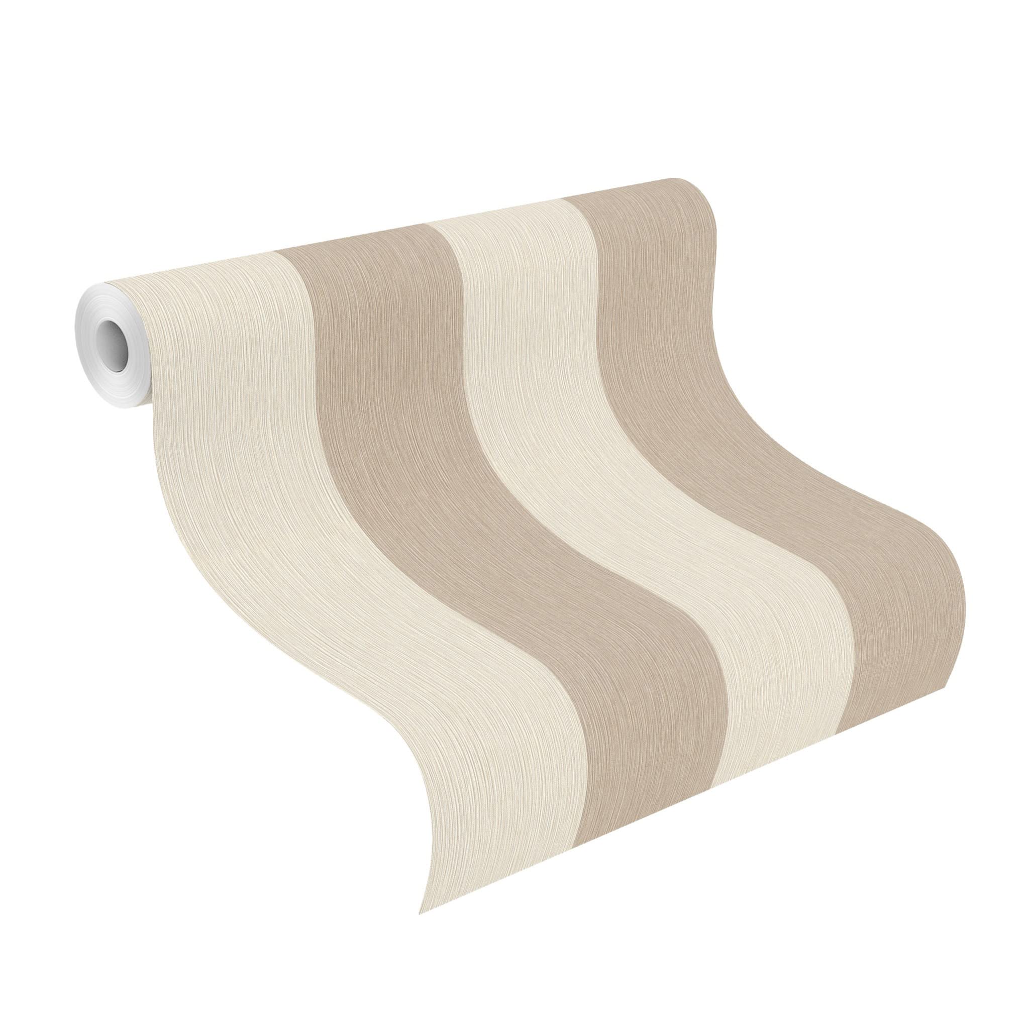 Rasch Carta da parati 844016 – Carta da parati in tessuto non tessuto con strisce in beige e bianco crema della collezione Perfecto VI – 10,05 m x 0,53 m (lunghezza x larghezza)