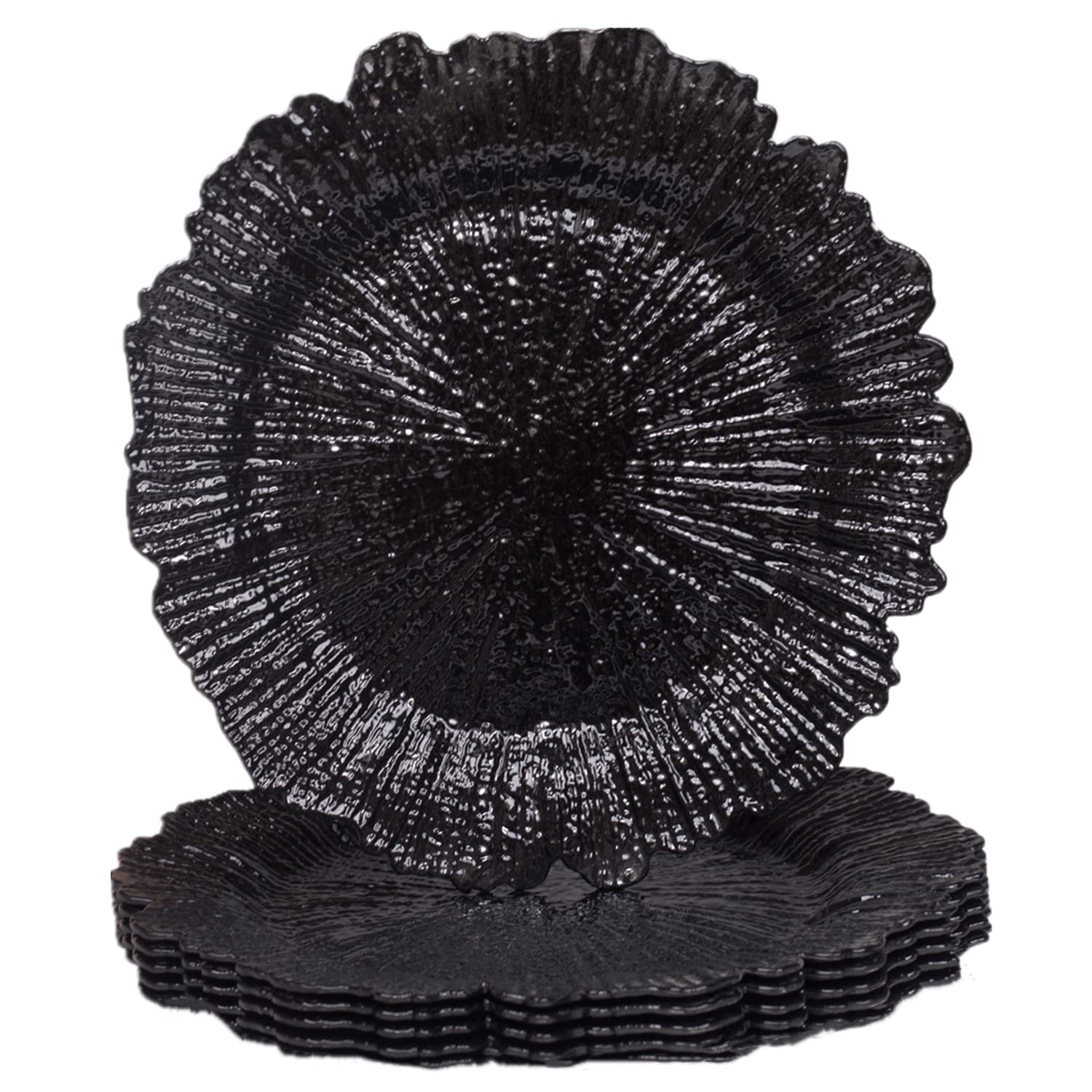 MAONAME Black Charger Plates, Reef Plates Charger for Dinner Plate,13-inch Plastic Chargers for Wedding Decor, Set of 6
