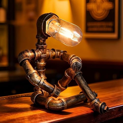 Miniatura 8 de Lámpara de Mesa Steampunk, Lámpara de Pipa de Agua Industrial Lámpara de Escritorio de Tubos de Hierro Retro Lámpara de Mesita de Noche Vintage para