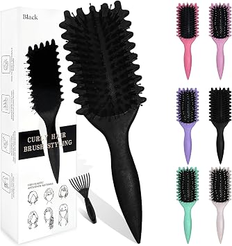 Sularpek Curly Hair Brush, Curl Defining Brush, Curly Hair Brush Styling Brush, Boar Bristle Curl Define Styling Brush for Detangling, Shaping, and Defining Curls for Women and Men Black