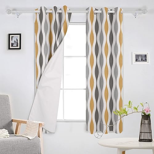 Miniatura 3 de Cortinas opacas para sala de estar, dormitorio, patrón geométrico moderno de mediados de siglo, paneles de cortina de ventana con ojales, cortinas