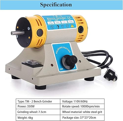 Miniatura 3 de Pulidora eléctrica de banco de 350 W, mini joyería de pulido de roca de pulido de pulido de roca, kits de herramientas de mesa, velocidad variable 0