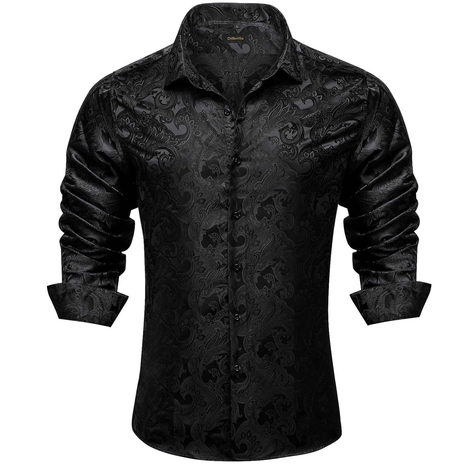 DiBanGu Men's Silk Paisley Formal Dress Shirt