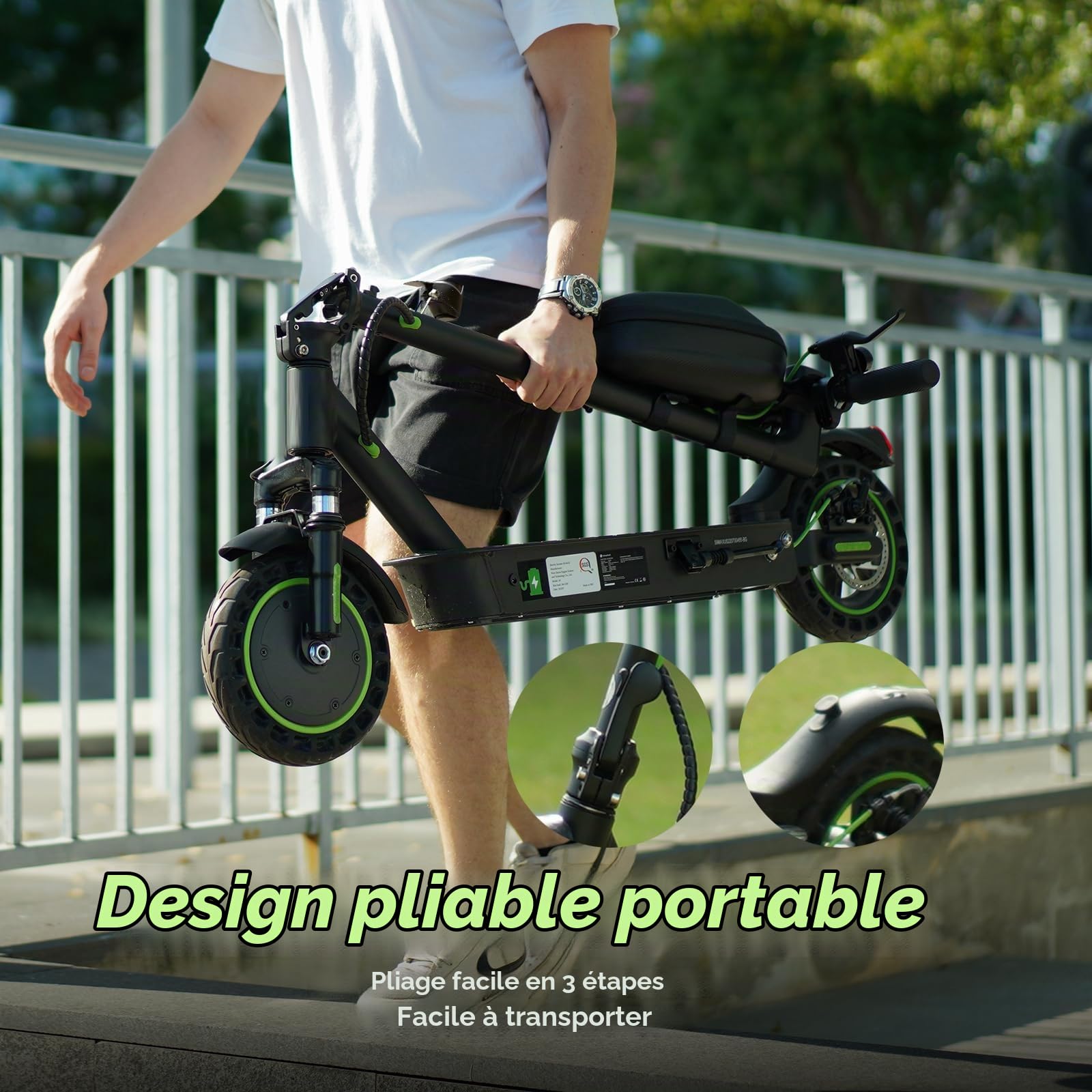 isinwheel S9MAX Trottinette électrique pour Adulte avec autorisation de Circulation routière, Moteur 500 W, Batterie 10,4 Ah jusqu'à 40 km, pneus 10", Amortissement, Application et écran LED, pour