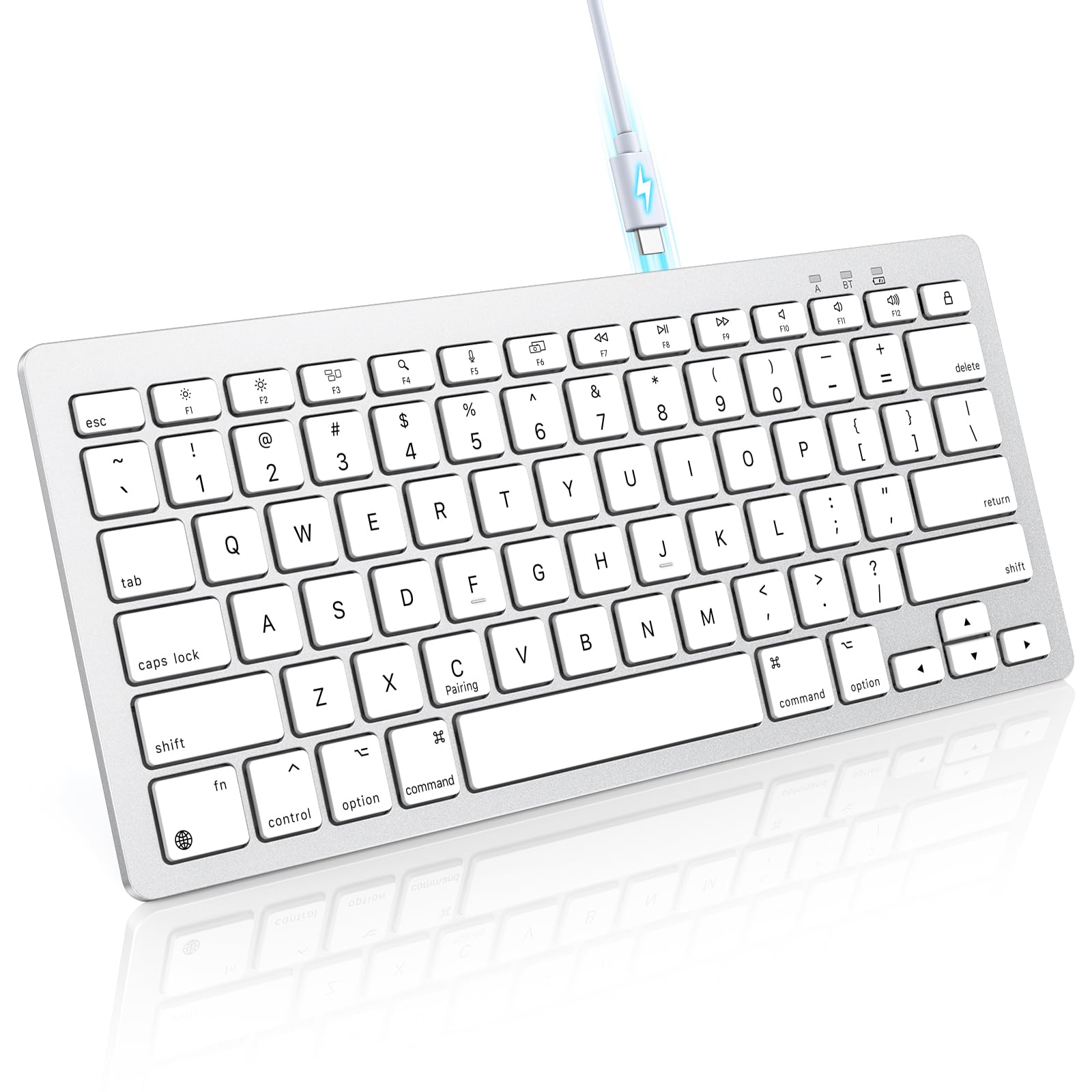 OMOTON Rechargeable Keyboard for Mac, mini Compact Wireless (No Numeric Pad), Stable Bluetooth Connection, Ergonomic Design, Keyboard Compatible with MacBook/iMac/Mac mini - Silverwhite