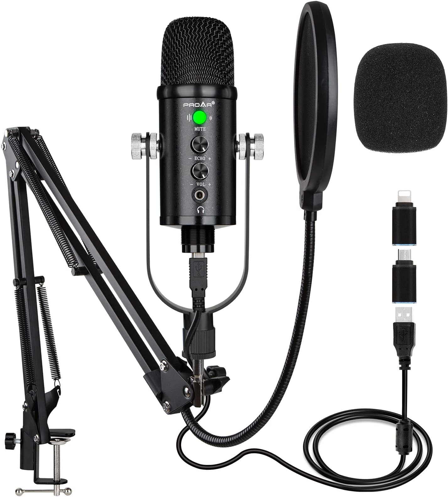 USB Microphone Condenser Computer PC Gaming Mic Podcast Microphone Kit for Streaming,Recording,Vocals,ASMR,Voice,Cardioid Studio Mic for Phone/Pad/Android/MAC/Laptop/PS4/USB C Phone,YouTube