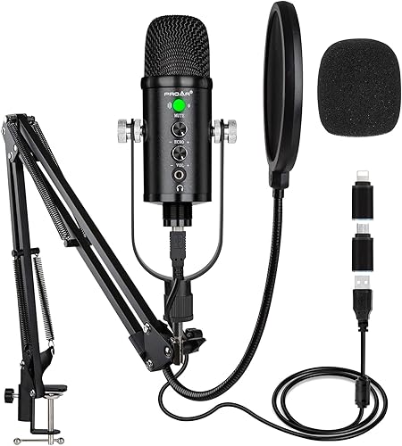 Micrófono USB condensador para computadora, computadora, micrófono de juegos, micrófono de podcast para transmisión, grabación, vocales, ASMR, voz,