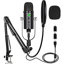 USB Microphone Condenser Computer PC Gaming Mic Podcast Microphone Kit for Streaming,Recording,Vocals,ASMR,Voice,Cardioid Studio Mic for Phone/Pad/Android/MAC/Laptop/PS4/USB C Phone,YouTube