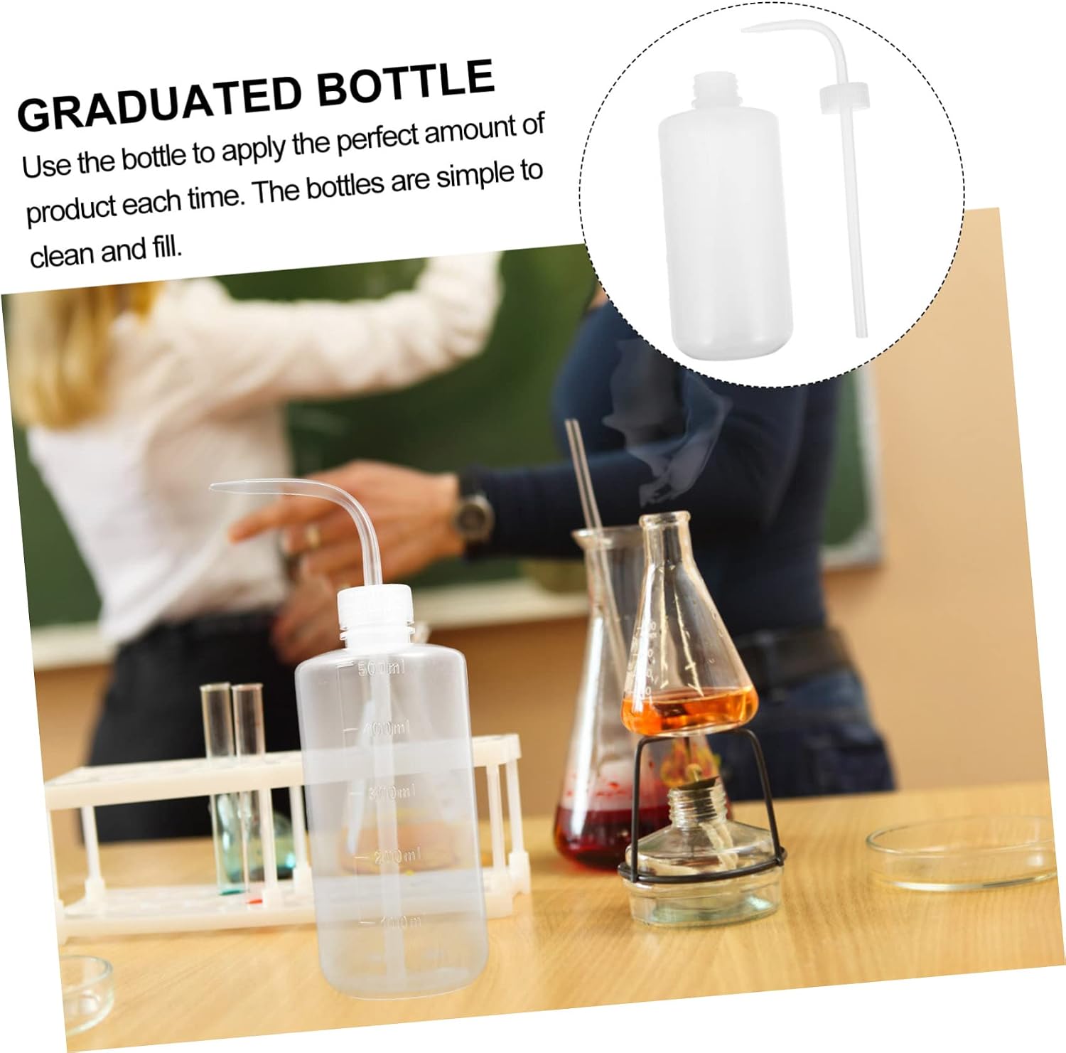CHILDWEET 6pcs Lab Use Plastic Scale Wash Bottle Refillable Empty Cleaning Bottles Squeeze Nozzles