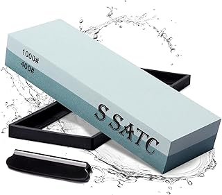 SATC Dual-Grit Sharpening Stone for Knives 400 1000 Grit Whetstone Knife Sharpening Stone Wet Stone Knife Sharpener with a Holder and Guided Angle