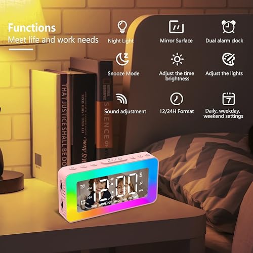 Miniatura 5 de Reloj despertador para niños, ayuda para dormir con ruido blanco, reloj de noche con 8 modos de luz nocturna RGB, modo diariosemanafin de semana,