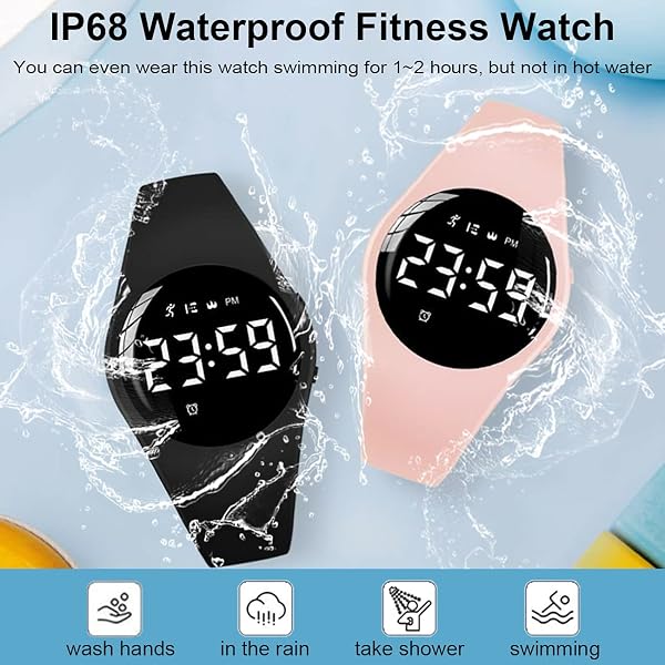 HUYVMAY Non Connectée Podomètre Montres sans App, Montre Rechargeable à Durée de Vie de la Batterie de 20 Jours, Enfants Montres Numériques IP68 Etanche avec 3 Réveils pour Garçons et Filles Enfants - 3
