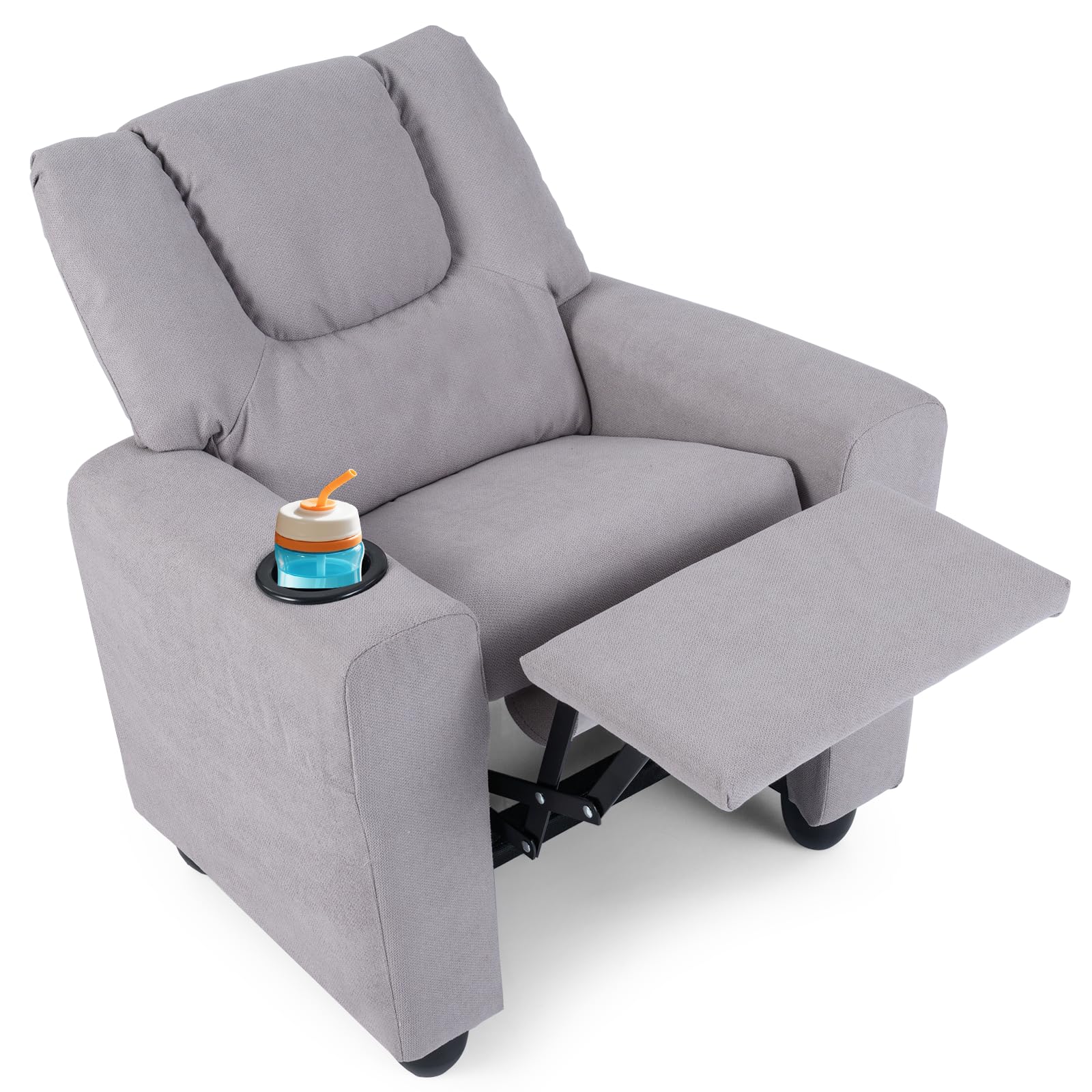 LIFEZEAL 2 in 1 Poltroncina Reclinabile per Bambini, Poltrona Bambinicon con Poggiapiedi Regolabile e Porta Bicchiere, Divano per Bambino Bimba, Ragazzi 3+ Anni, per Camerette e Sala Giochi (Grigio)