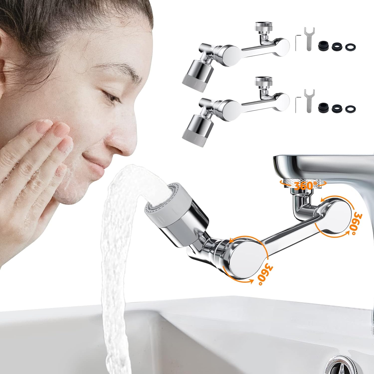 2 pcs 1080° Swivel FaucetExtender Universal SinkWaterAerator 2