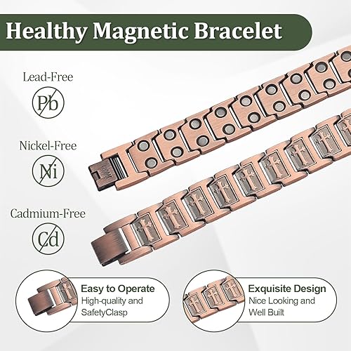 Miniatura 3 de Juego de pulsera magnética y anillo para hombre, 99.99% de cobre puro, diseño de cruz ajustable y nudo celta, regalo para papá cobre630,Diseño de