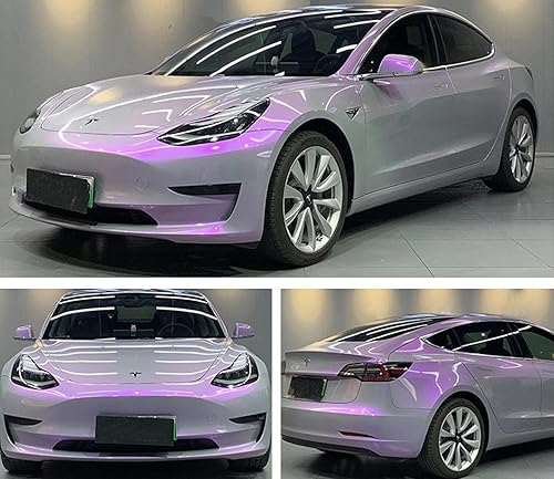 ASENDIWAY Camaleón - Rollo de vinilo de color gris claro a morado para automóvil, diseño de vinilo elástico para liberación de aire