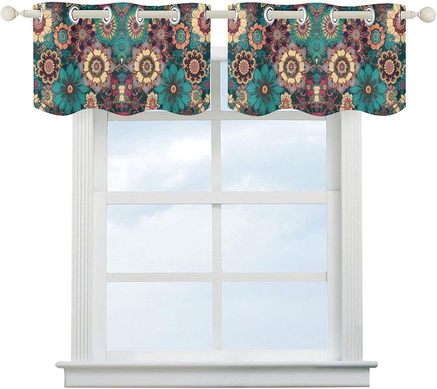 Small Window Curtains, Bohemian Flower Printed Mini Window Curtains Valance, Pocket Window Curtains are Suitable for Homes, Offices, Farmhouses, and Restaurants