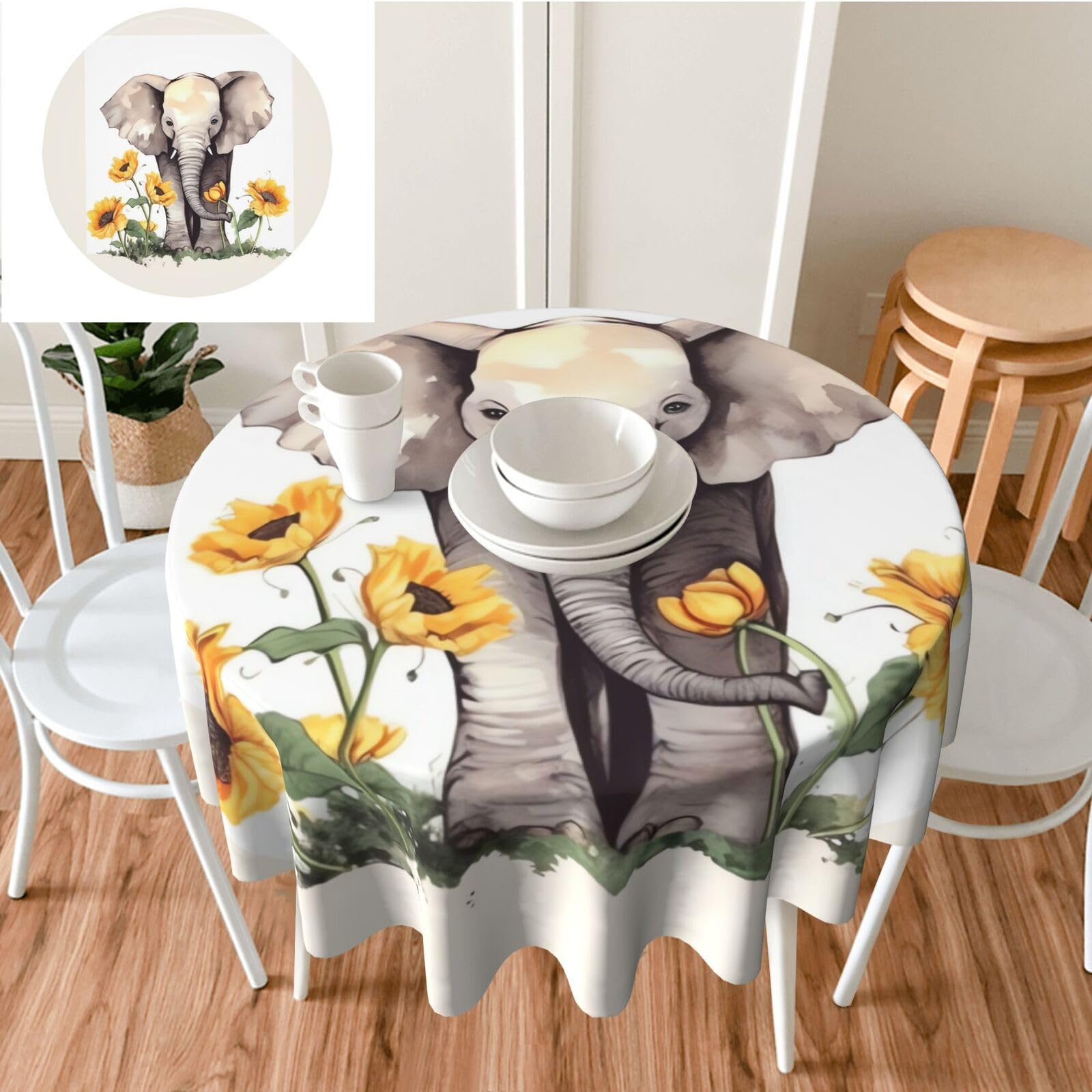 Nappe ronde éléphant antitache pour protéger la table de cuisine et salle