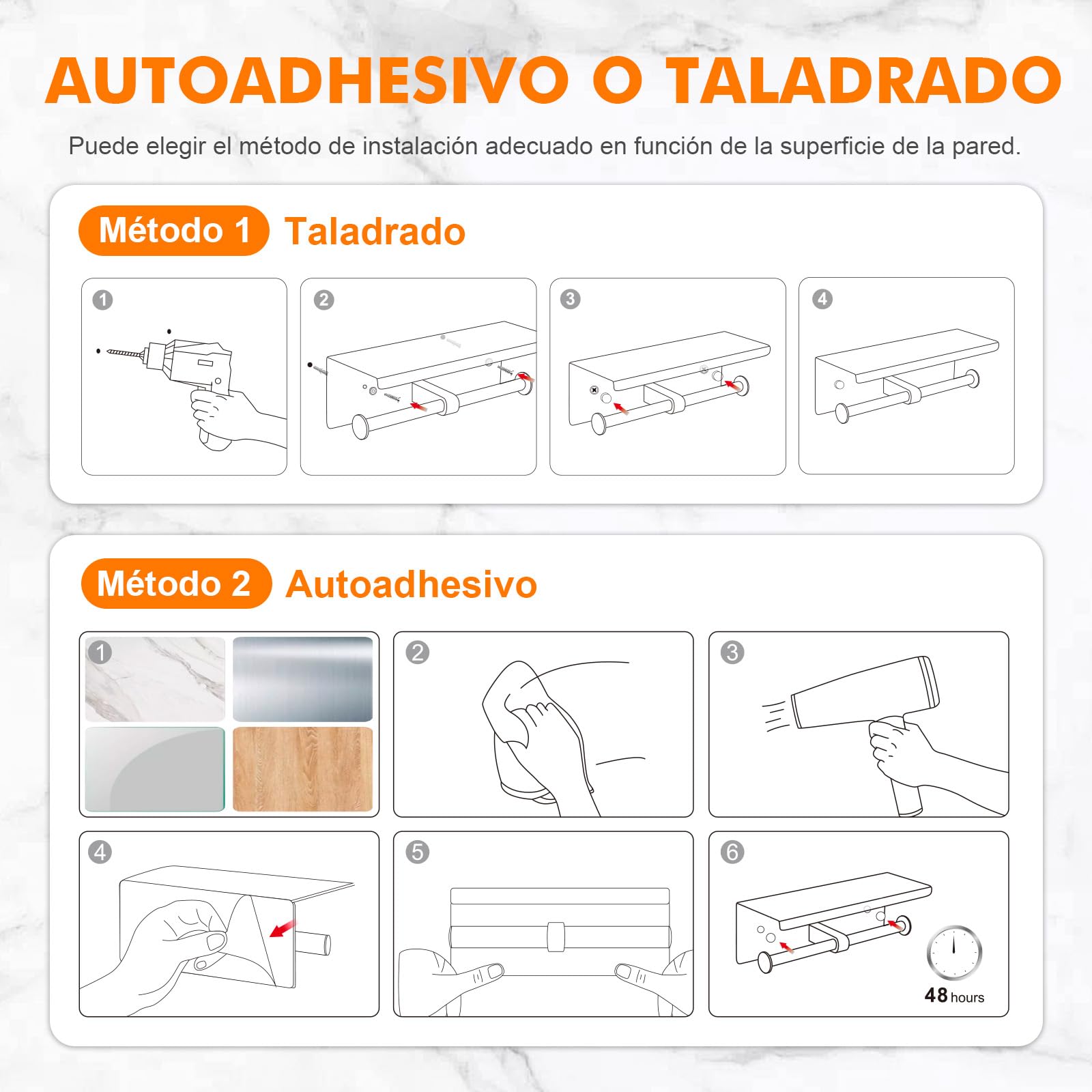 Ibergrif Portarrollos de Papel Higiénico Doble con Estante, Soporte Papel Higiénico de Acero Inoxidable para Pared, Instalación Adhesiva o con Taladro, Portarrollos para Baño o Cocina, Plata