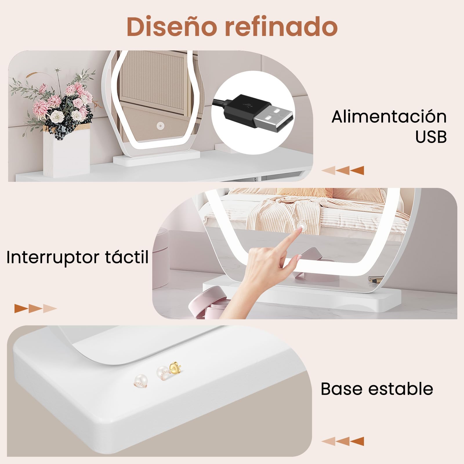 WOLTU Espejo Maquillaje con luz 53x39 cm Espejo tocador con luz diseño Nube Espejo con luz LED para Maquillaje y Cuidado Personal portátil Ideal para Dormitorio y baño